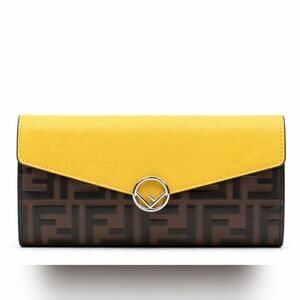 Fendi F Long Yellow Zucca Flap Wallet